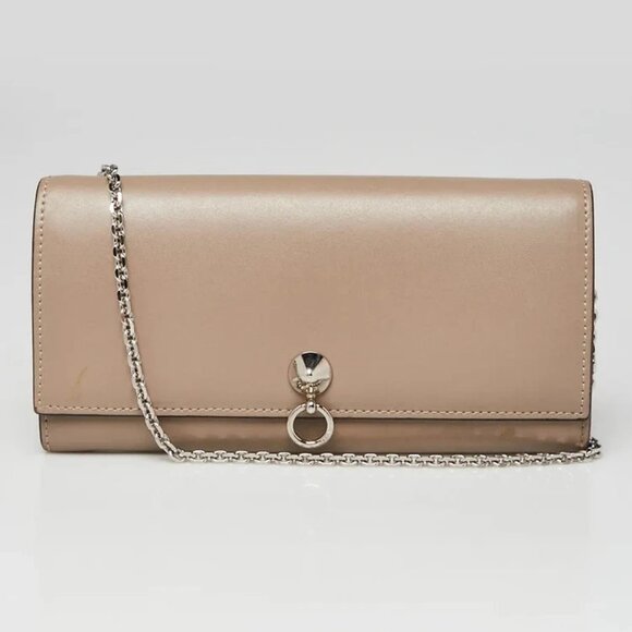 Fendi Beige Leather Studded Continental Wallet On Chain - Picture 1 of 12
